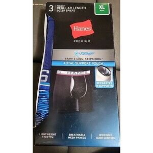 Hanes Premium Men's Boxer Briefs 3PK Underwear X-TEMP Support Pouch 40- 42” XL